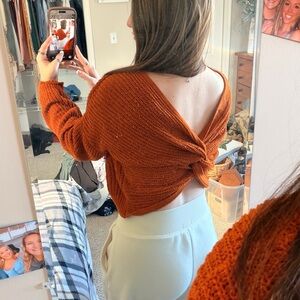 Pink Rose Rust Open-Back Twist Knit Sweater
